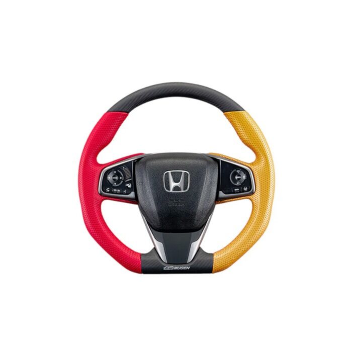 Mugen Volante deportivo rojo/dorado de cuero (Honda Civic 2017-21 1.0 FK6) | 78501-XNCF-K1S0-RG | A4H-TECH
