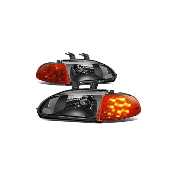 Sonar Headlights LED corners + blackhousing (Honda Civic 92-95 2/3drs) | HL-CV92-LED-BH | A4H-TECH / ALL4HONDA.COM
