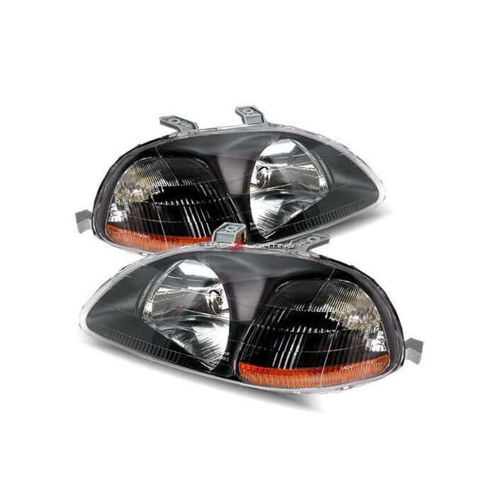 Koplampen JDM Black Housing + amber (Civic 96-98 2/3/4 drs) | HL-CV96J-JDM-A