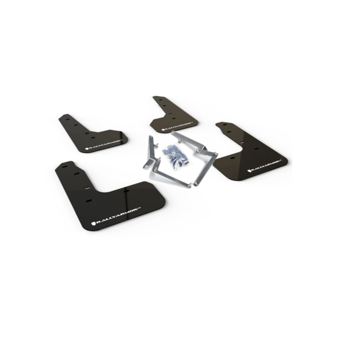 Rally Armor Mud Flaps (only OEM side skirts) black/white logo (Civic 2017+ 1.0/1.5 FK6/FK7) | RA-MF51-UR-BLK/WH | A4H-TECH / ALL4HONDA.COM