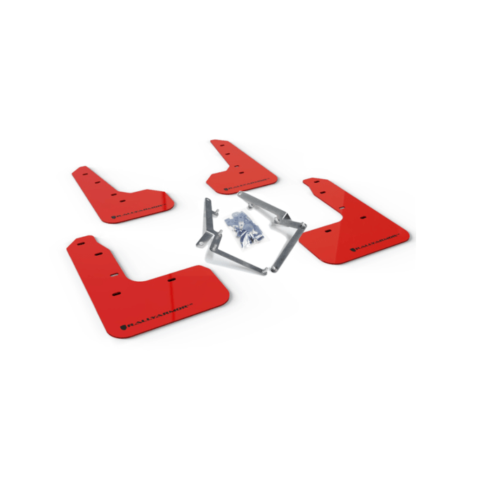 Rally Armor Mud Flaps (only OEM side skirts) red/black logo (Civic 2017+ 1.0/1.5 FK6/FK7) | RA-MF51-UR-RD/BLK | A4H-TECH / ALL4HONDA.COM