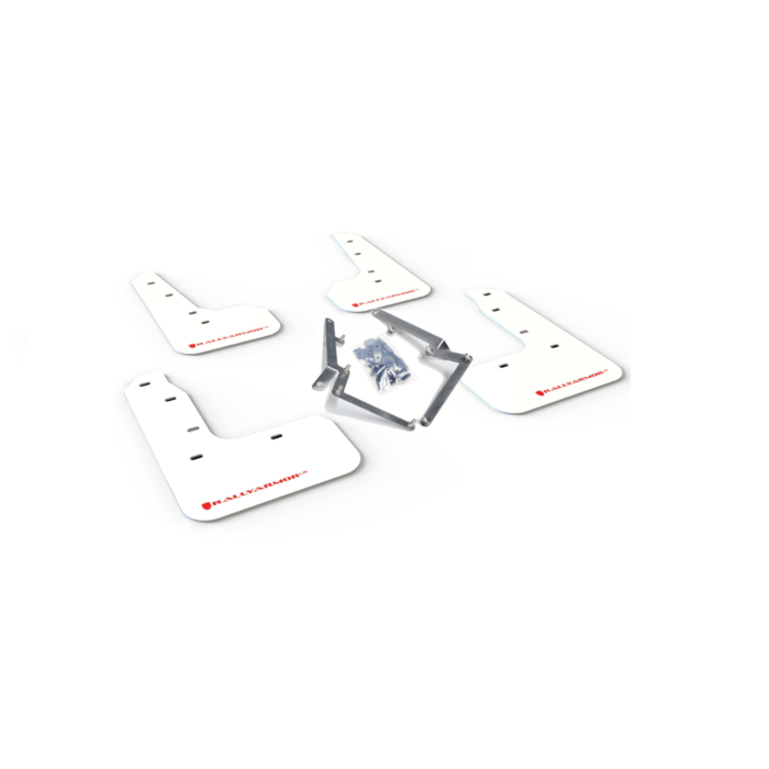 Rally Armor Mud Flaps (only OEM side skirts) white/red logo (Civic 2017+ 1.0/1.5 FK6/FK7) | RA-MF51-UR-WH/RD | A4H-TECH / ALL4HONDA.COM