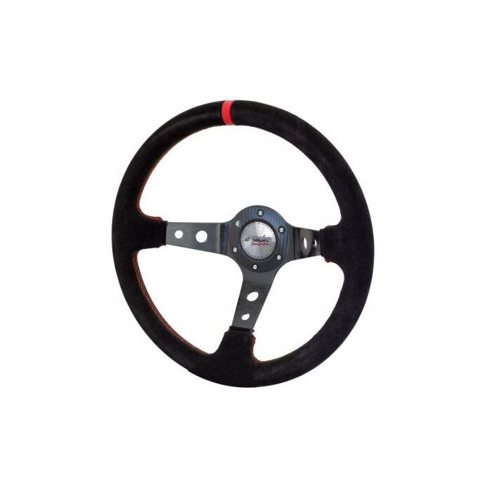 Simoni Racing Pit Lane (350MM) stuur suede zwart+Rode stiksels (universeel) | SR-PIT