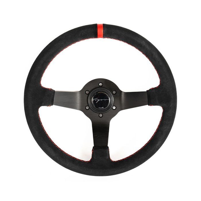 Vigor Silverstone (330mm) steering wheel suède 40mm red crossed stitch (universal) | VG-88015 | A4H-TECH / ALL4HONDA.COM

