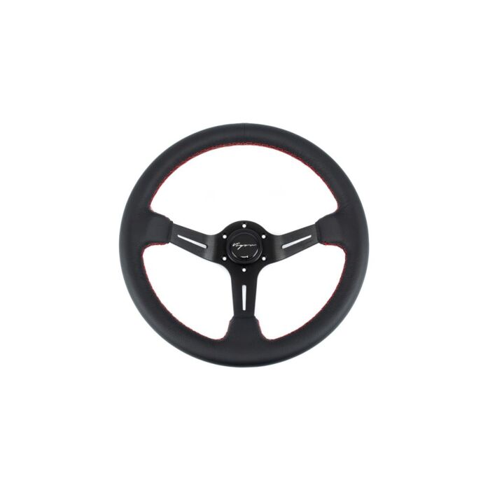 Vigor Daytona (350MM) steering wheel leather 70mm deep red stitch (universal) | VG-67133 | A4H-TECH.COM