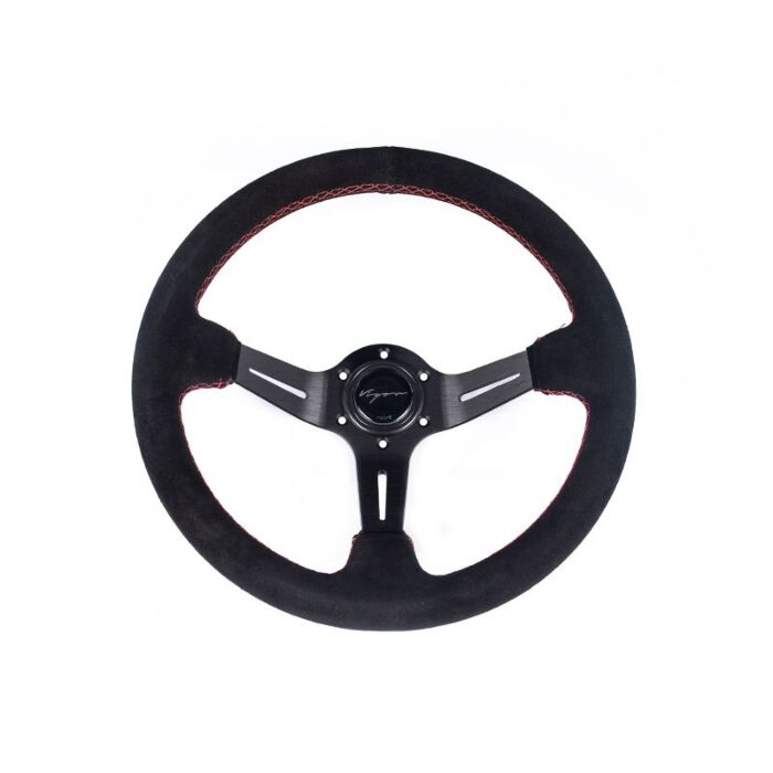 Vigor Daytona (350MM) steering wheel suede 70mm deep red stitch (universal) | VG-69397 | A4H-TECH.COM