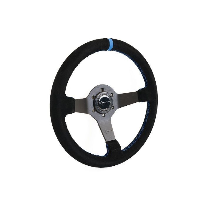 Vigor Silverstone (340mm) steering wheel black/blue suède 55mm blue cross stitch (universal) | VG-102296 | A4H-TECH / ALL4HONDA.COM