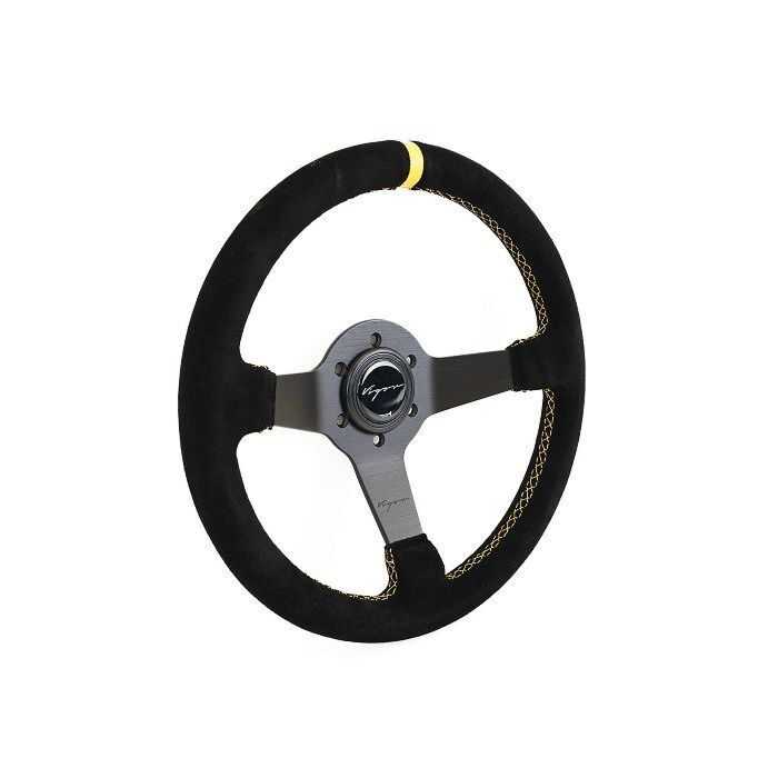 Vigor Silverstone (340mm) steering wheel black/yellow suède 55mm yellow cross stitch (universal) | VG-102297 | A4H-TECH / ALL4HONDA.COM