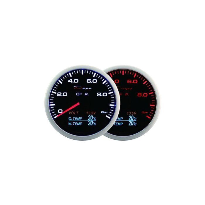Depo Racing Oil pressure / volt / oil temperature / water temerature gauge WA 4in1 series 60mm (universeel) | WA60274BX | A4H-TECH / ALL4HONDA.COM