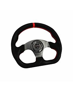 Bull Boost Performance Racing steering wheel black/red stitching suède flat (universal) | BB-01-720053571561 | A4H-TECH / ALL4HONDA.COM