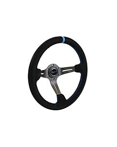 Vigor Daytona (350mm) steering wheel black/blue suède 70mm blue cross stitch (universal) | VG-102294 | A4H-TECH / ALL4HONDA.COM