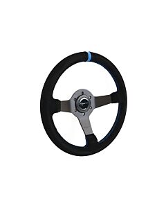 Vigor Silverstone (340mm) steering wheel black/blue suède 55mm blue cross stitch (universal) | VG-102296 | A4H-TECH / ALL4HONDA.COM