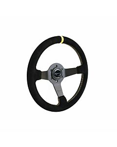 Vigor Silverstone (340mm) steering wheel black/yellow suède 55mm yellow cross stitch (universal) | VG-102297 | A4H-TECH / ALL4HONDA.COM