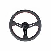 Vigor Daytona (350MM) steering wheel perforated leather 70mm deep red stitch (universal) | VG-69398 | A4H-TECH.COM
