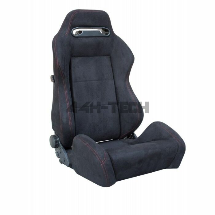 Type-R Style Black Faux Leather Reclinable Sport Racing Seat With Red Stitch Right 