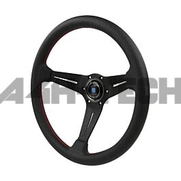 Volant Nardi Classic ND33, Cuir Noir Perforé, Branches Noires, Coutures  Rouges, Tulipé 25 mm
